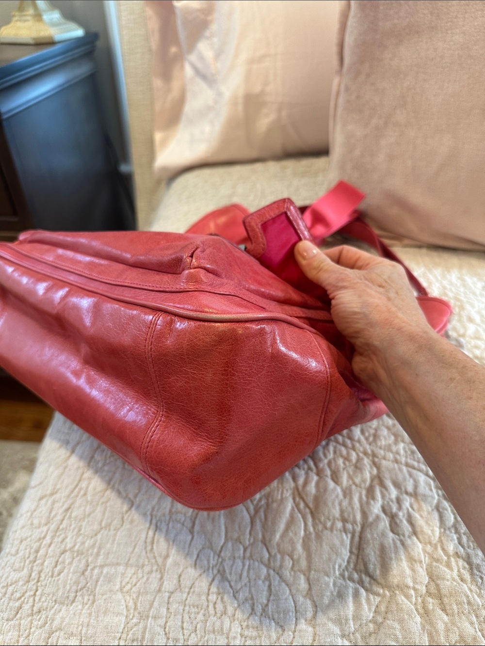 Coach Tote. Coral pink leather with Front Flap Pocket and Silver Hardware - Picture 12 of 13
